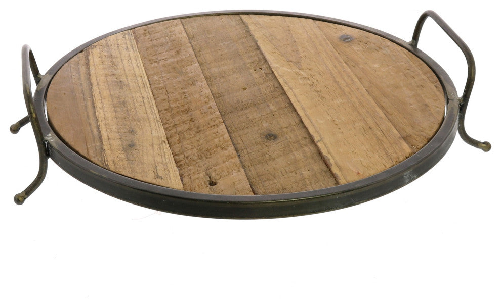 Round Wooden Tray With Metal Edges