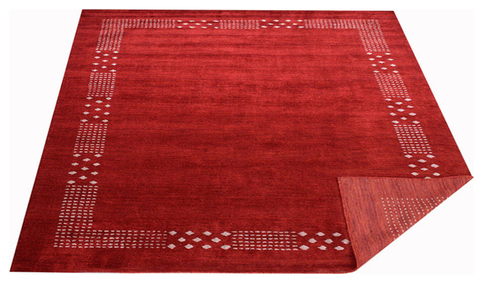 HAND KNOTTED LOOM SILK ECO-FRIENDLY AREA RUGS -8'x8', Square, Red, Contemporary