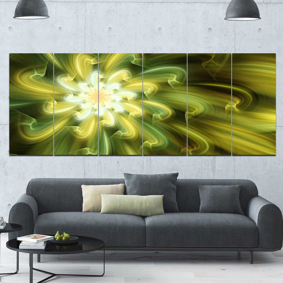 Dance of Yellow Fractal Petals, Floral Canvas Art Print, 70"x28", 6 Panels