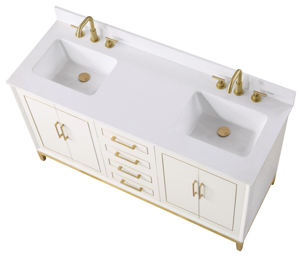 Gracie Bathroom Vanity, Satin White With White Quartz, 60"
