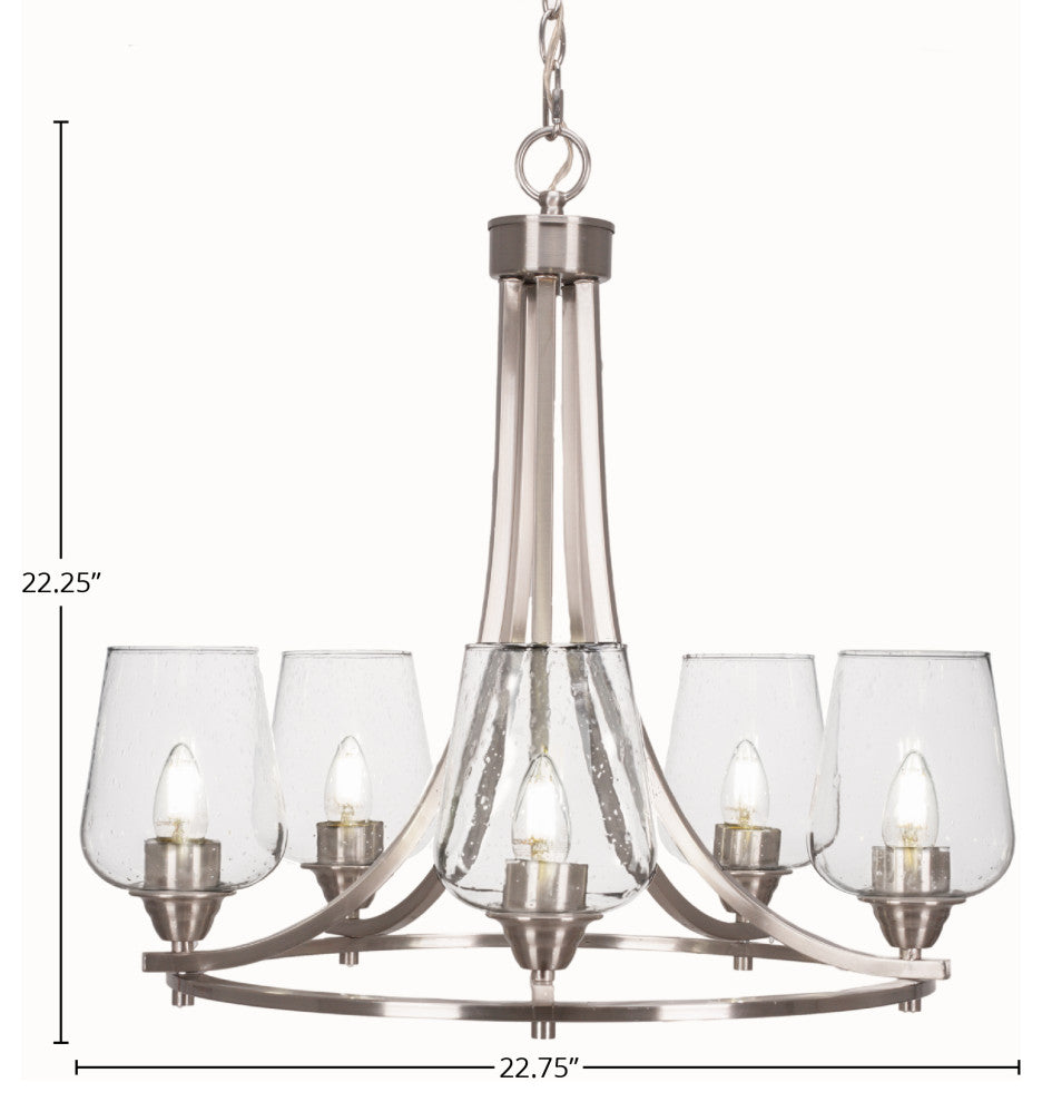 Paramount 5-Light Chandelier, Brushed Nickel, 5" Clear Bubble Glass