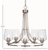 Paramount 5-Light Chandelier, Brushed Nickel, 5" Clear Bubble Glass