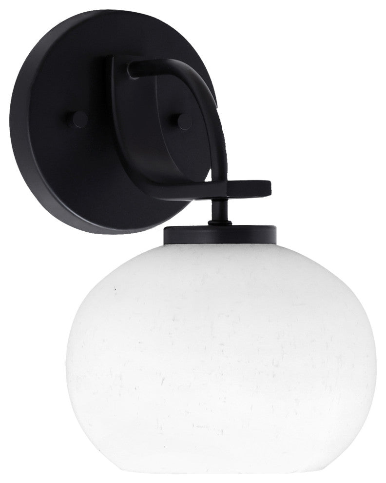 Cavella 1 Light Wall Sconce, Matte Black Finish, 7" White Muslin Glass