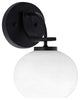 Cavella 1 Light Wall Sconce, Matte Black Finish, 7" White Muslin Glass