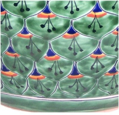 Medium Size Green Peacock Talavera Ceramic Pot