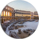 Inside Ancient Roman Amphitheater, Landscape Disc Metal Wall Art, 11"