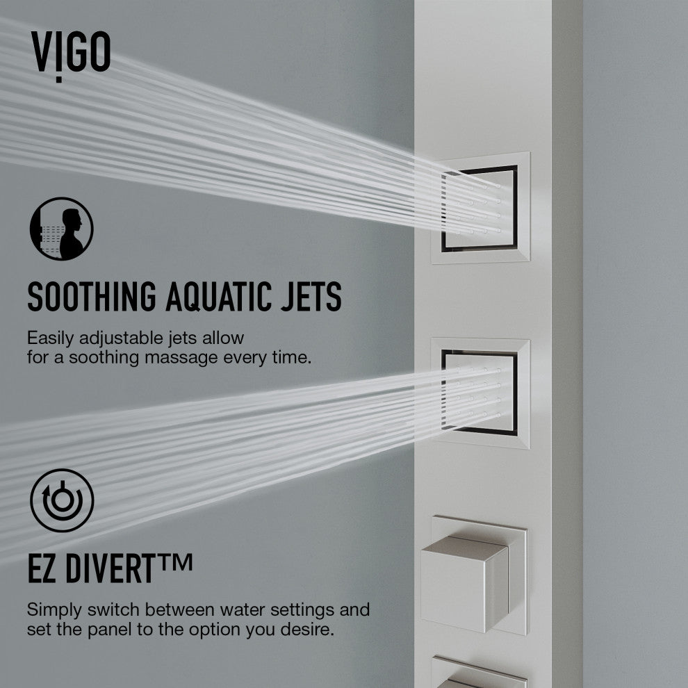 Sutton 58" H x 4" W 4-Jet Shower Panel with Square Shower Head, Stainless Steel