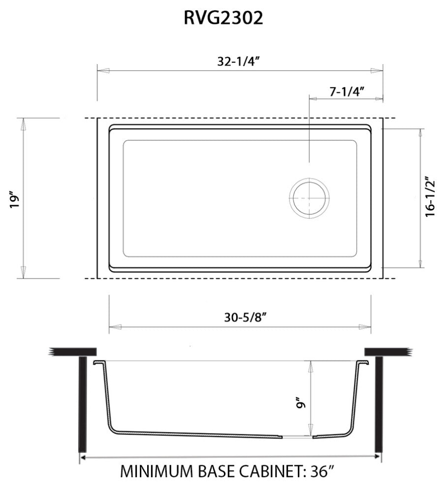 33-in Undermount Workstation Granite Kitchen Sink Matte Black - RVG2302BK