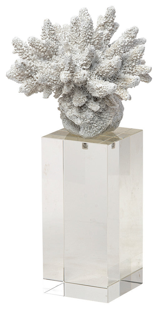 Isla, Large, 5Lx5W White Replica Resin Coral On Clear White Glass
