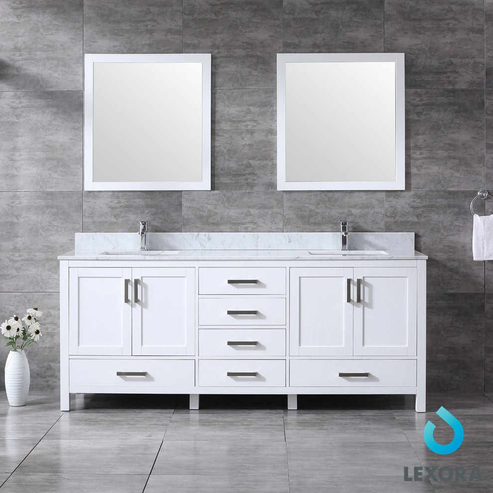 80" Double Vanity With Carrera Marble Top, Sinks, 30" Mirrors