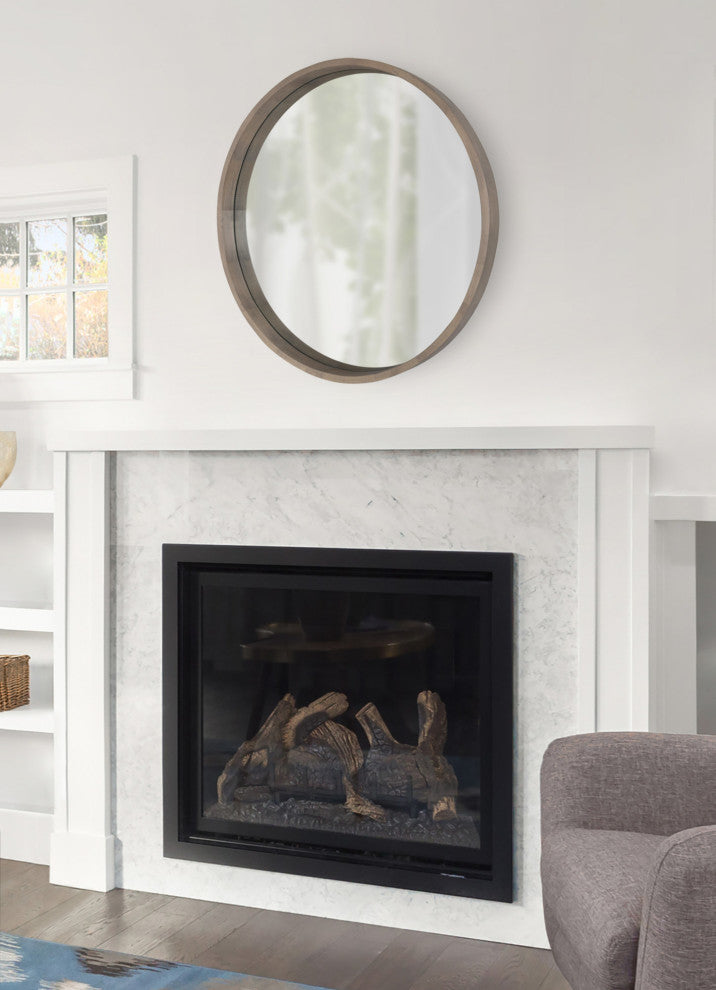Hutton Round Wood Wall Mirror, Gray 30 Diameter