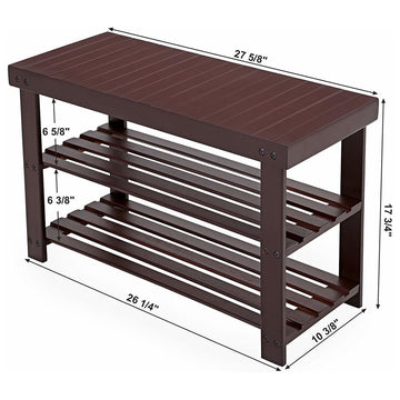 3-Tier Bamboo Wood Shoe Rack Bench Entryway Shoe Storage, Brown