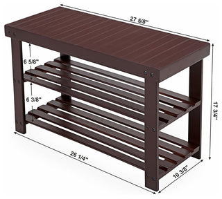 3-Tier Bamboo Wood Shoe Rack Bench Entryway Shoe Storage, Brown
