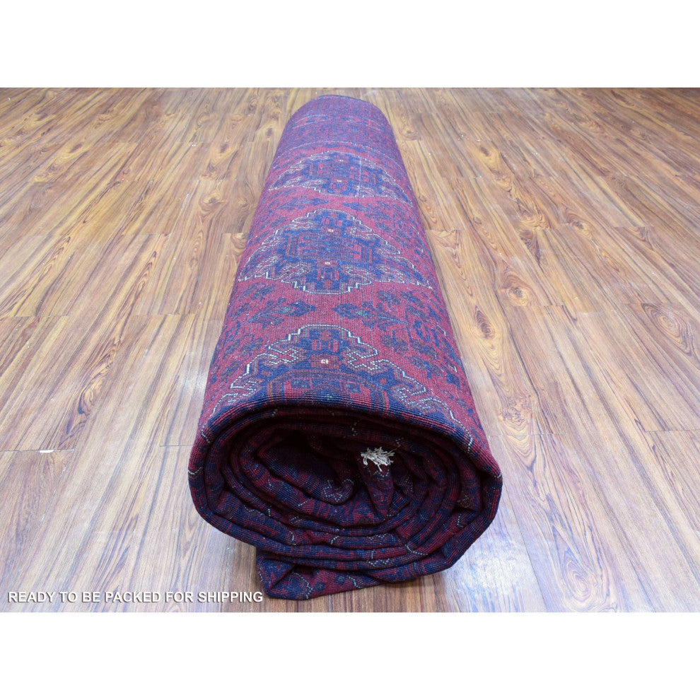 Red, Hand Knotted Afghan Khamyab Extra Soft Wool Oversized Rug, 10'0"x19'2"