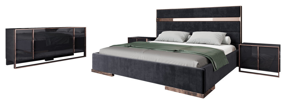 Nova Domus Cartier Black and Rosegold Bedroom Set, Eastern King