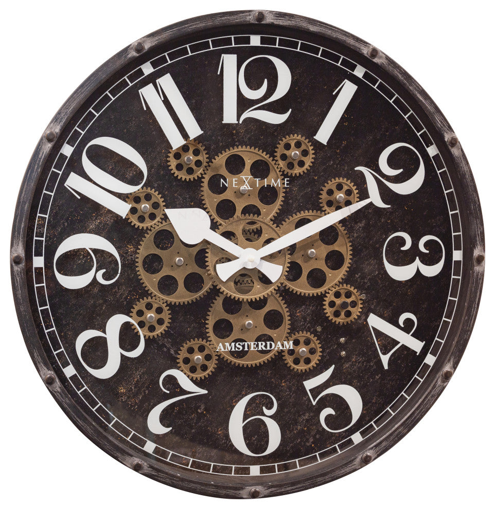 Henry 20" Moving Gear Wall Clock, Black