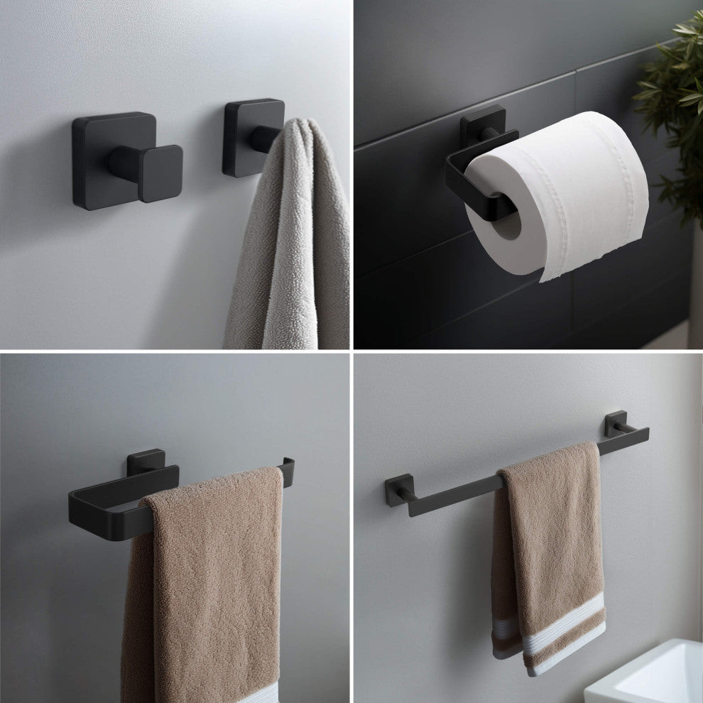 Blaze 5 Piece Bathroom Hardware Set, Matte Black