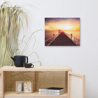 Surreal Wooden Pier at Sunset Landscape Photo Canvas Wall Art Prints, 16" X 20"