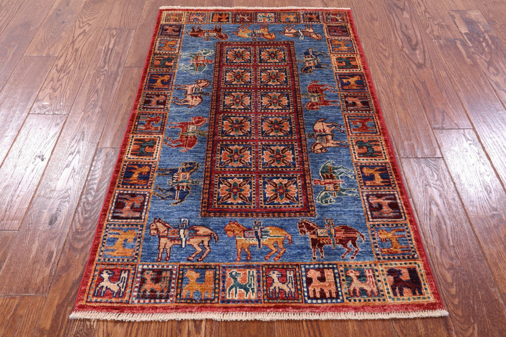 Antiqued Pazyryk Historical Design Hand Knotted Rug 2' 7" X 4' 3" Q10874