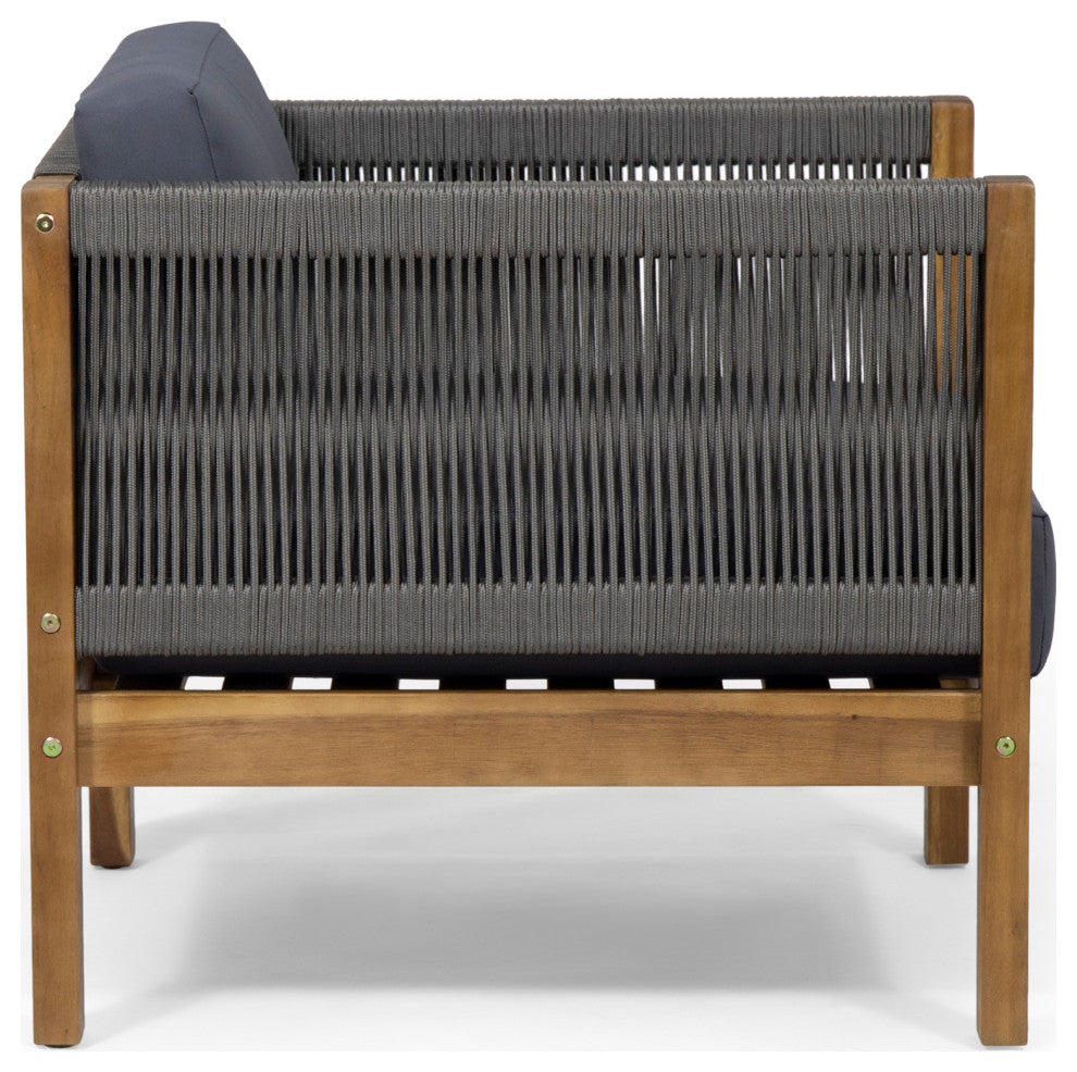 Charlotte Outdoor Acacia Wood and Rope Club Chair, Single