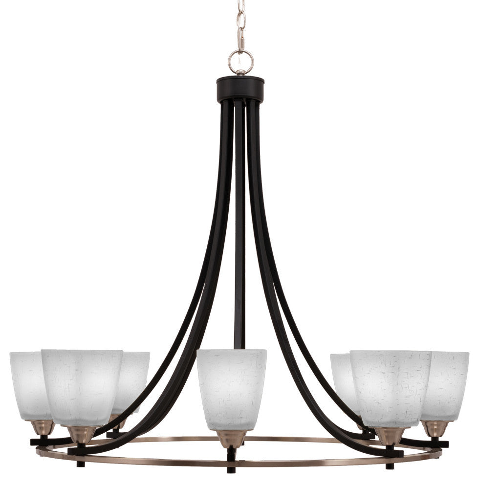 Paramount 8-Light Chandelier, Matte Black & Brushed Nickel, 4.5" White Muslin