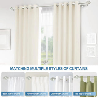 Round Urn Adjustable Double Curtain Rod Set, 5/8", Pewter, 28"-48"