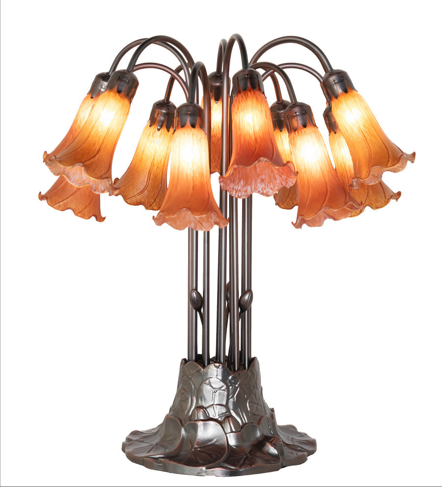 24" High Amber Tiffany Pond Lily 12 Light Table Lamp