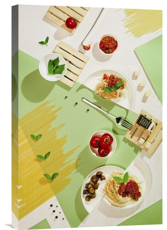 Suprematic Meal: Pasta With Tomato Sauce And Mushrooms, 12"x18"
