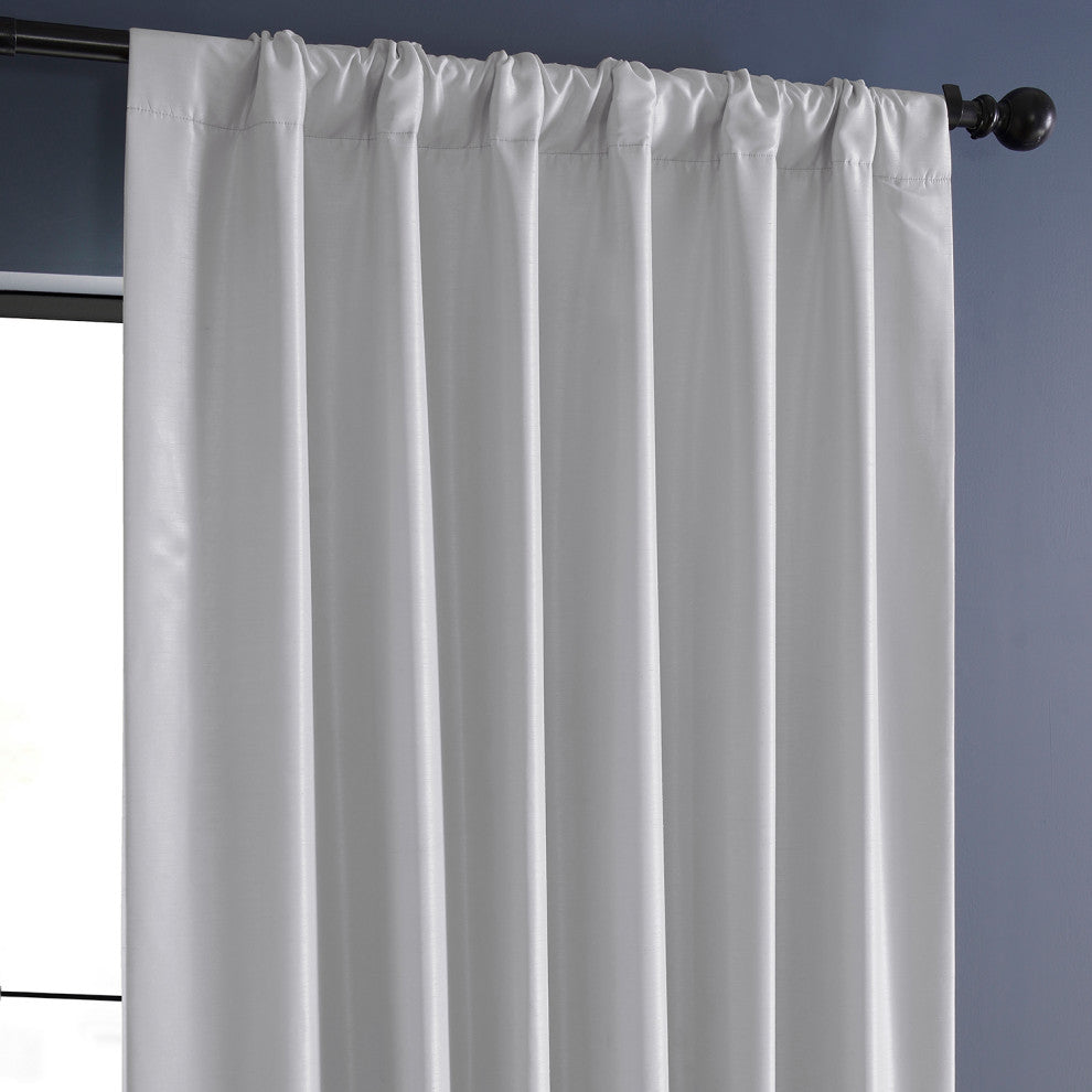 Blackout Vintage Textured Faux Dupioni Silk Curtain Single Panel, Ice, 50"x96"
