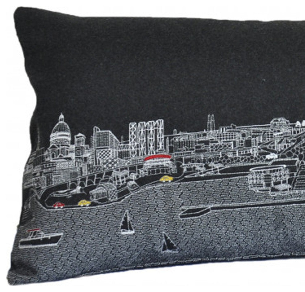 35" Black Milwaukee Nighttime Skyline Lumbar Decorative Pillow