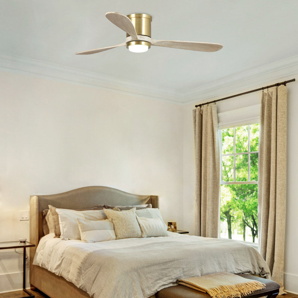 52-in Modern Flush Mounted Ceiling Fan with 3 Blades-in Sand Copper