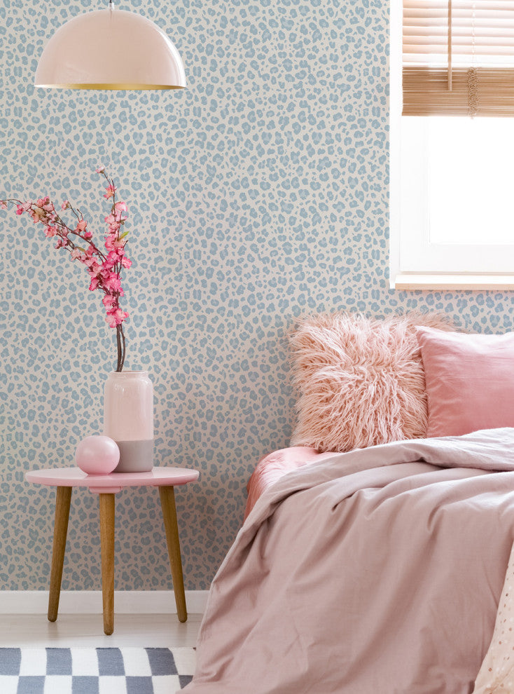 Animal Print Leopard Peel and Stick Vinyl Wallpaper, Light Blue, 24"w X 60"h