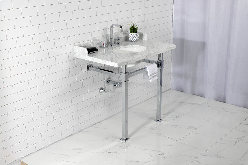 Kingston Brass LMS36MOQ1 36" Carrara Marble Console Sink, Legs