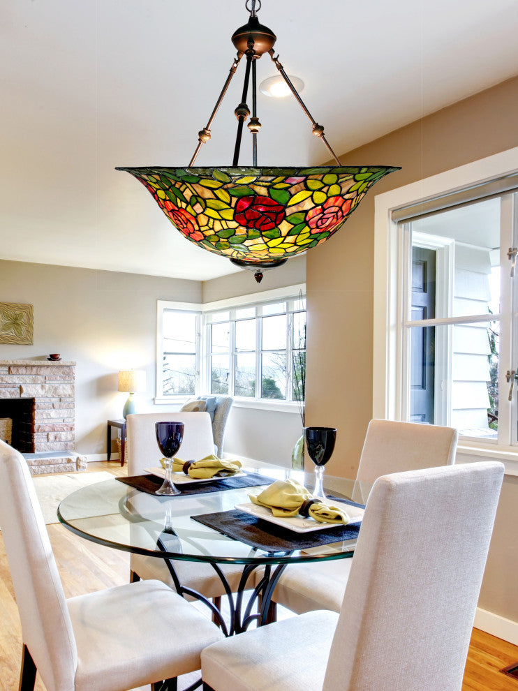 Rose Bush Inverted Tiffany Hanging Fixture