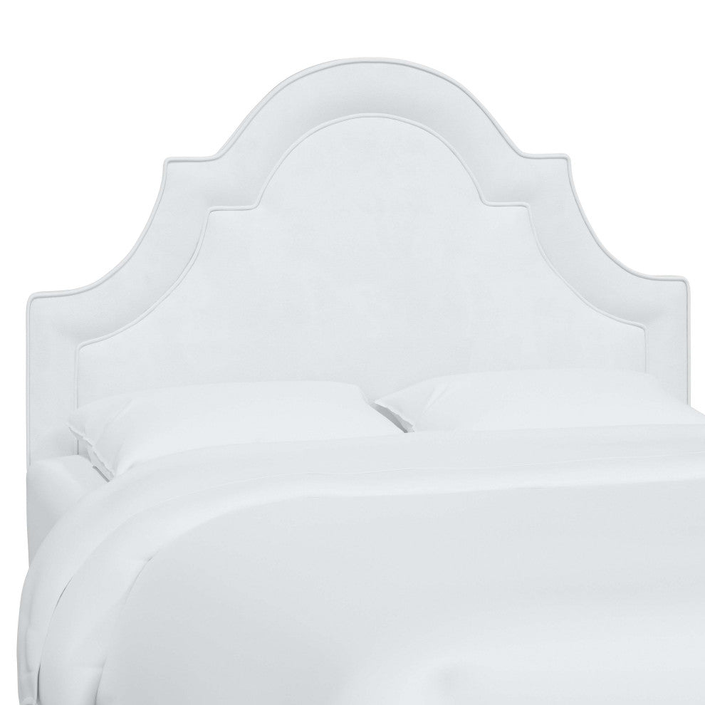 High Arched Headboard With Border, Velvet White, California King