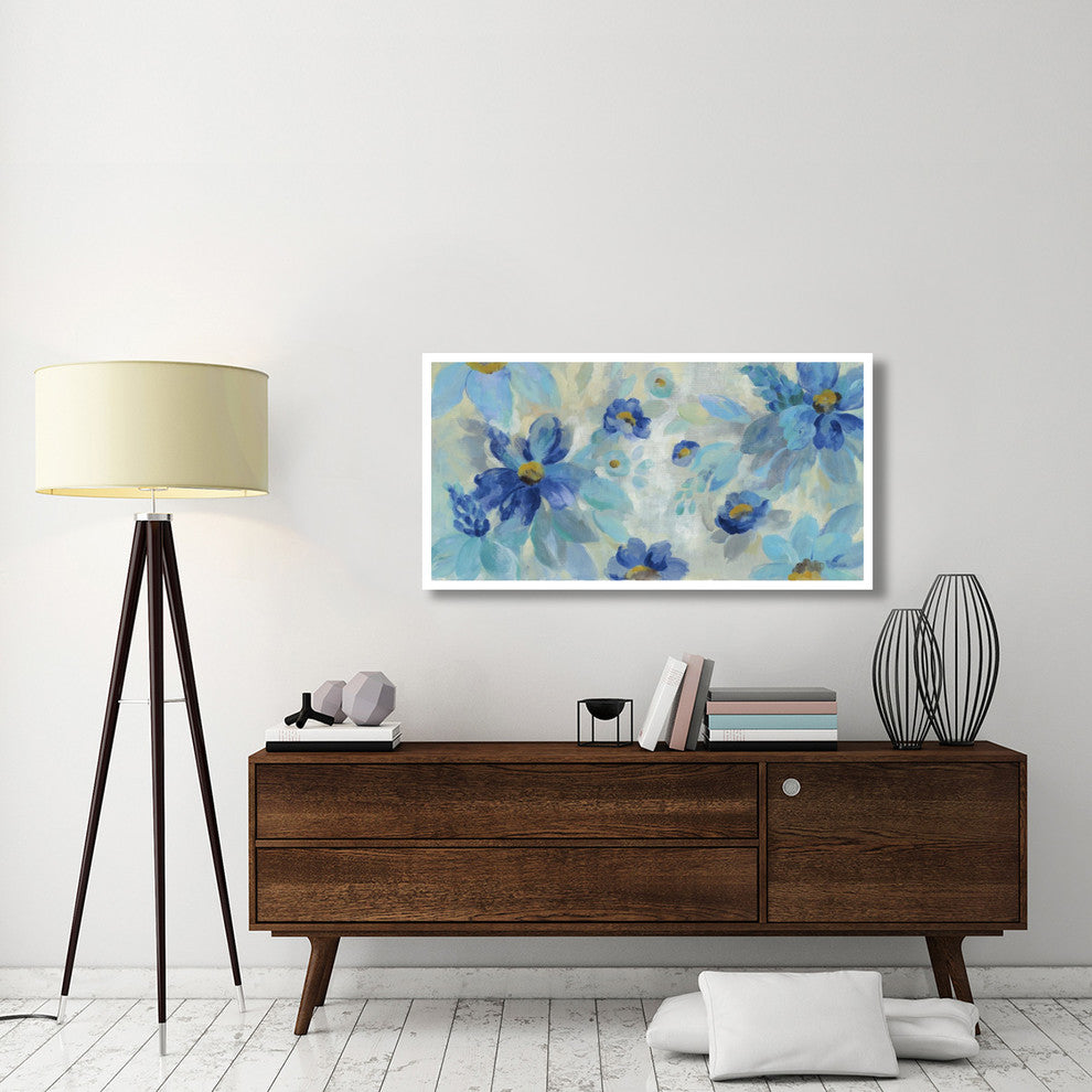"Blue Flowers Whisper I" Digital Paper Print by Silvia Vassileva, 50"x26"