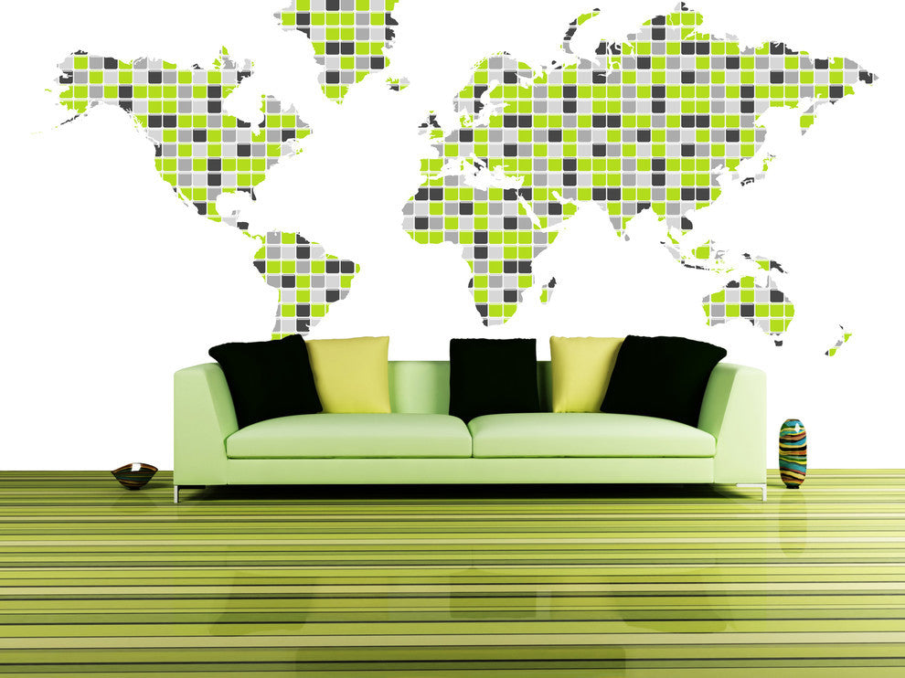 Studio Map Mural, Black and Green Tiles, Peel and Stick, 1 Panel, 74"x36"