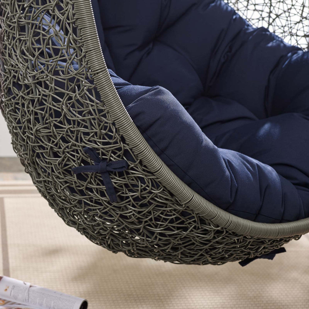Swing Lounge Chair, Sunbrella, Gray Blue Navy, Modern, Outdoor Patio Cafe