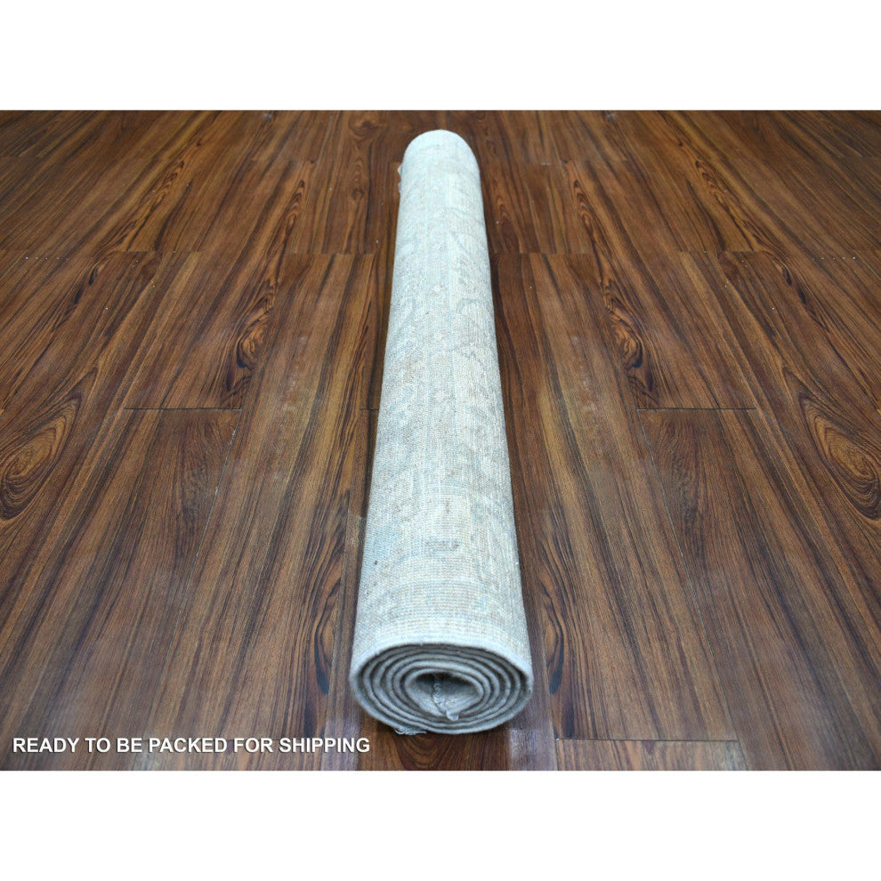 Ivory Pure Wool Natural Dyes Hand Knotted Stone Wash Peshawar Rug, 3'9"x6'0"