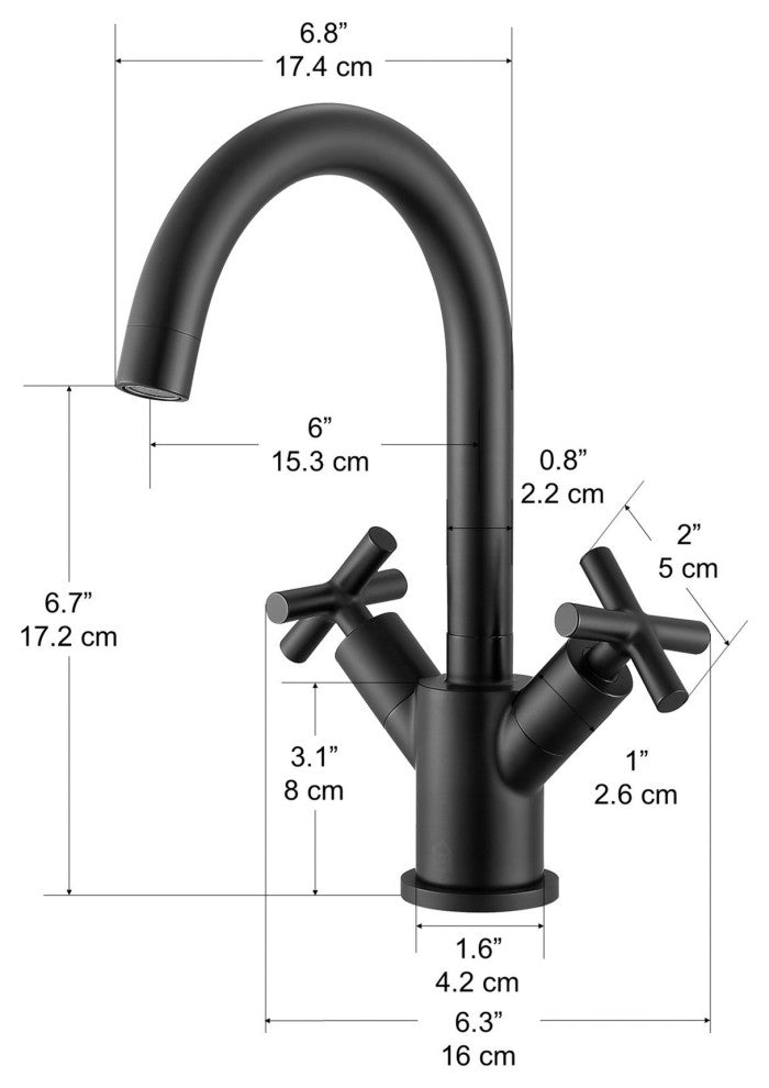Ancona Ava Single Hole Cross Handle Bathroom Faucet, Matte Black Finish