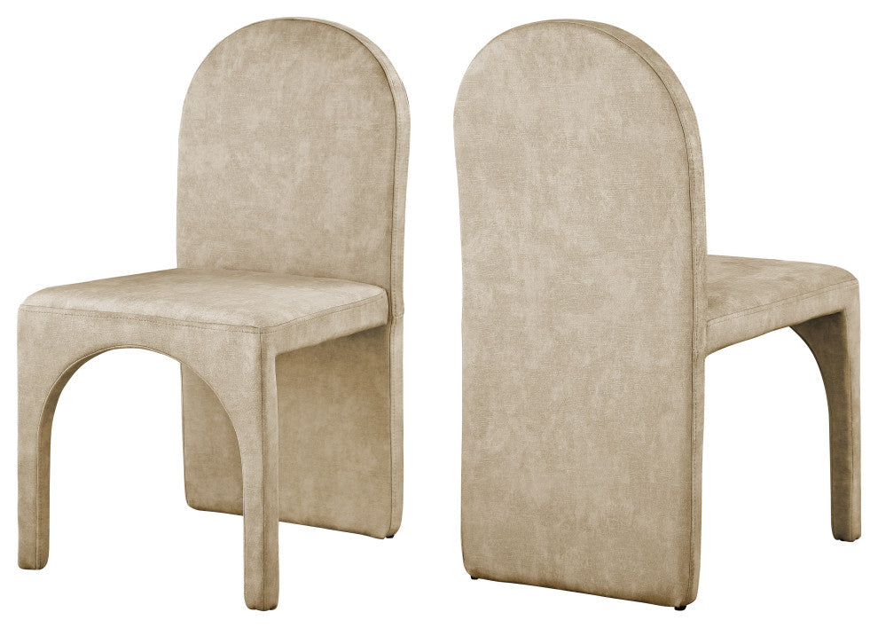 Summer Velvet Upholstered Dining Arm Chair (Set of 2), Beige, Side Chair