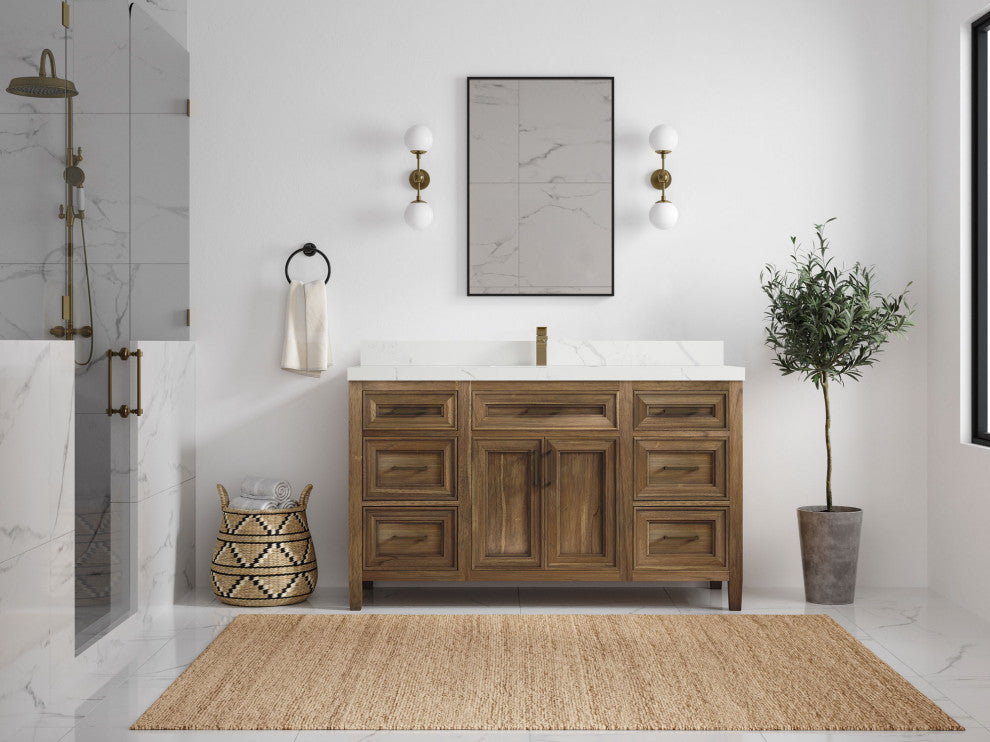 Santa Monica 60 Single Sink Bathroom Vanity in Graywashed Teak 2" Calacatta Laza