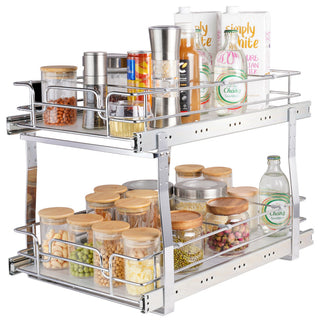 VEVOR 2-Tier Wire Pull Out Cabinet Under Sink Organizer 13x21" Drawer Basket