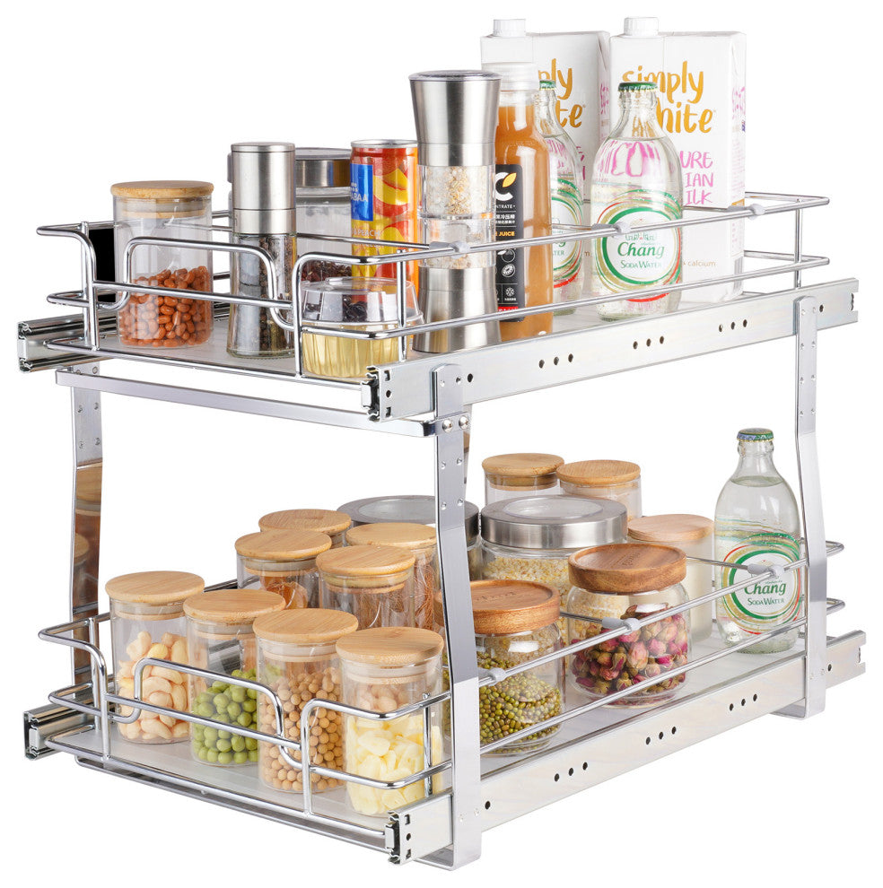 VEVOR 2-Tier Wire Pull Out Cabinet Under Sink Organizer 13x21" Drawer Basket