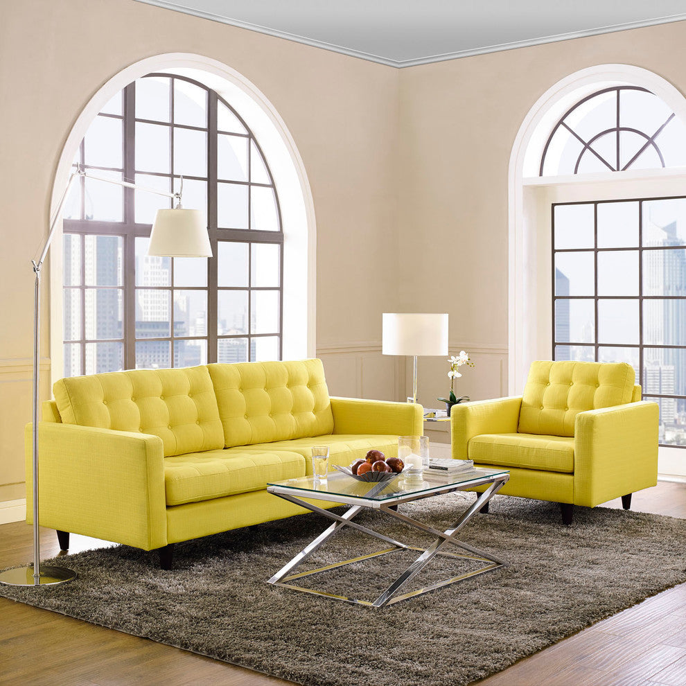 Modern Contemporary Armchair and Sofa, Sunny Fabric, 2-Piece Set