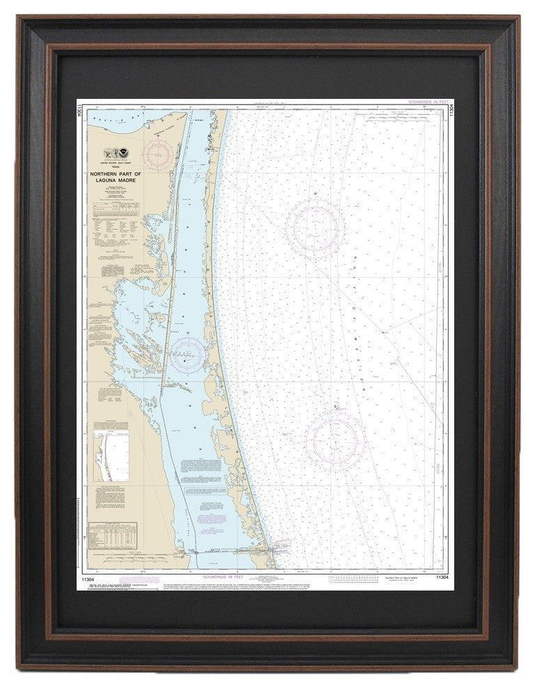 Nautical Chart, Northern Part of Laguna Madre, Framed
