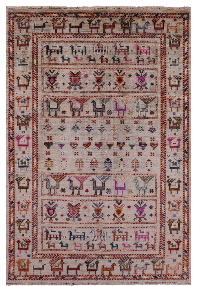 4' 1" X 6' 1" Persian Gabbeh Tribal Hand Knotted Wool Rug - Q12620