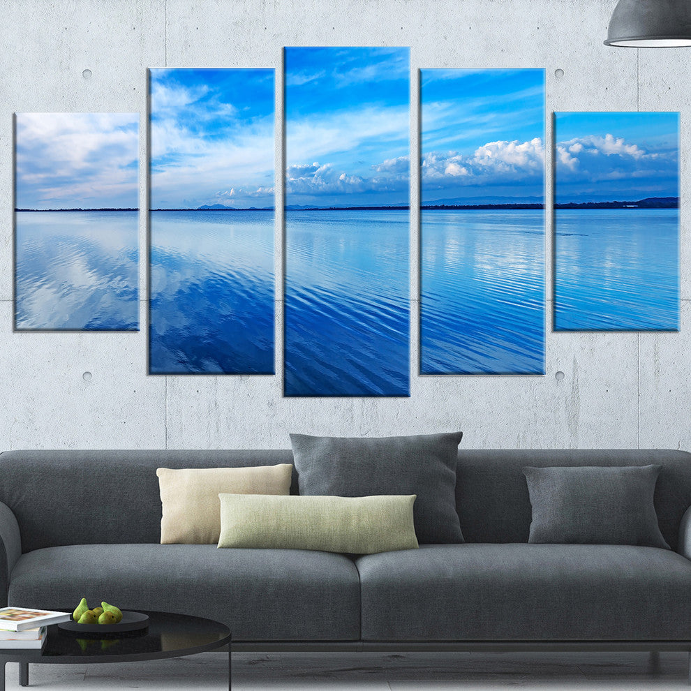 "Sunset Blue Panoramic Landscape" Landscape Wall Art Print, 5 Panels, 60"x32"