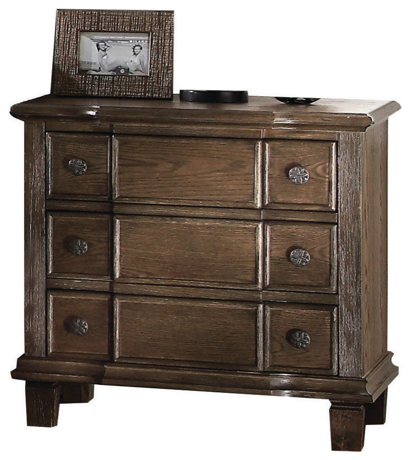 ACME Baudouin Bed, Beige and Weathered Oak, Nightstand