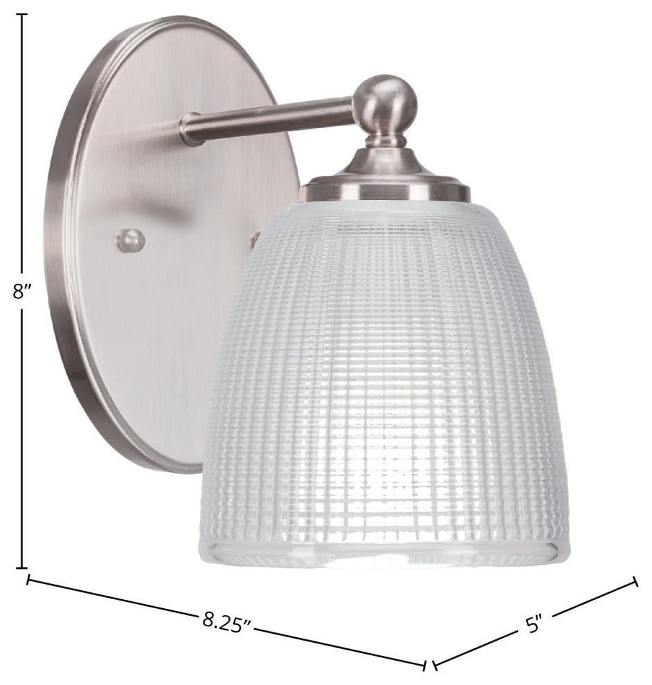 Capri 1-Light Wall Sconce, Brushed Nickel/Clear Ribbed
